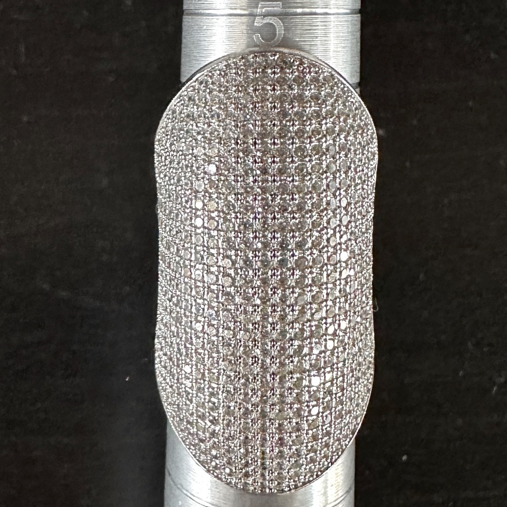 Beautiful Silver Statement Ring With Pave Cubic Zirconia Size 7